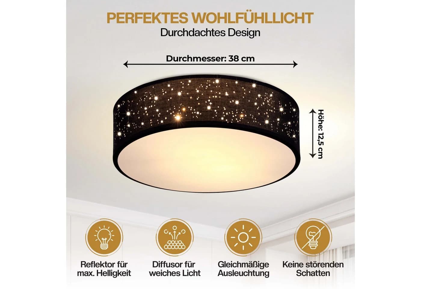 monzana Deckenleuchte 38 cm 2-flammig E27 Sternenhimmel Modern Schwarz - Bild 4