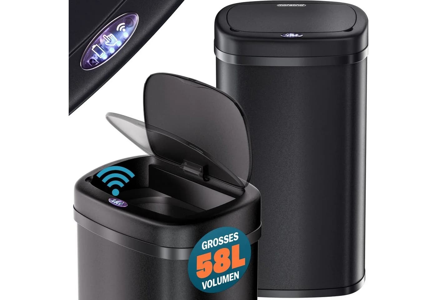 monzana Sensor Mülleimer 58L Edelstahl Schwarz Automatisch - Bild 2