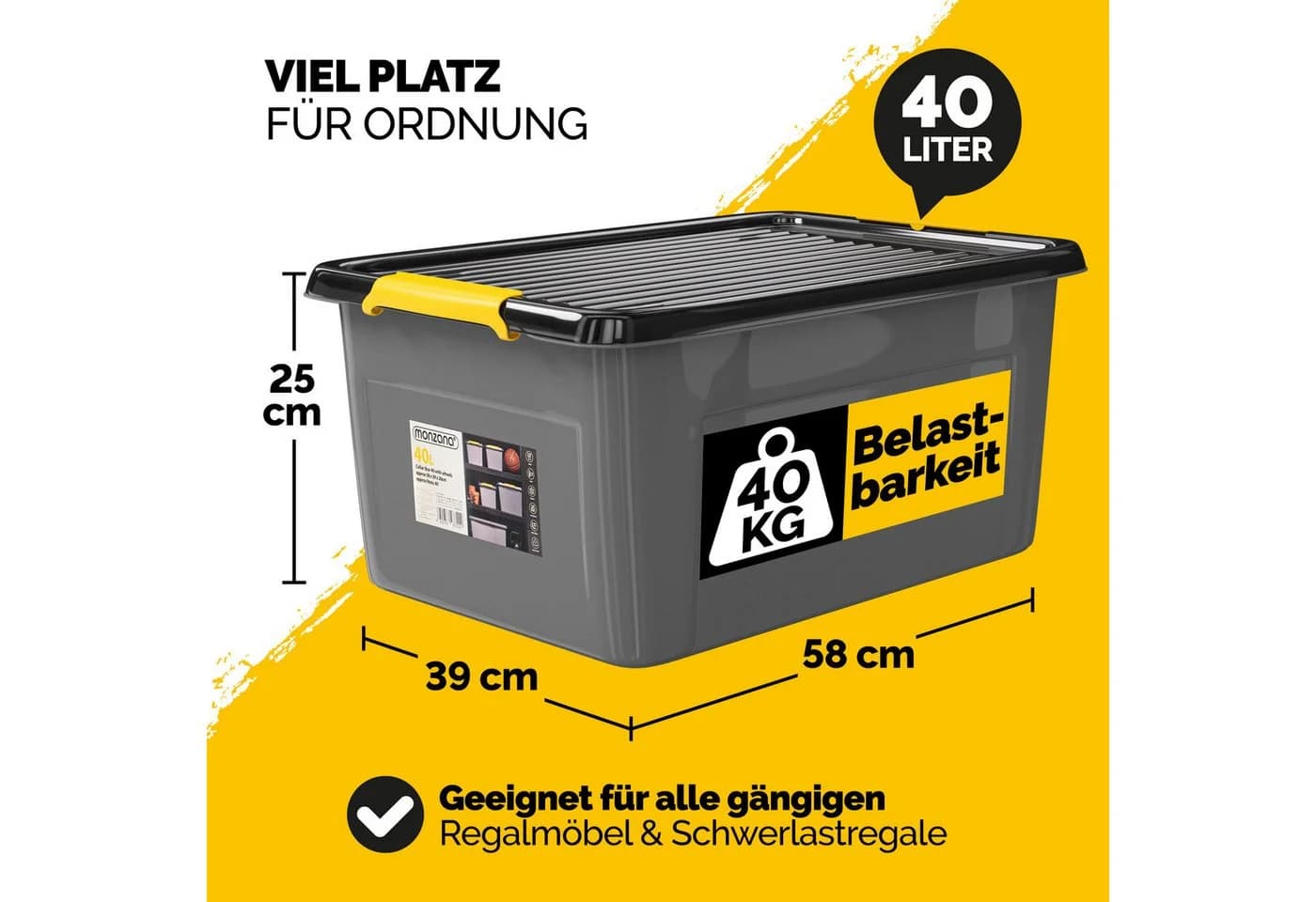 MONZANA Aufbewahrungsbox 6x 40L BPA-frei Kunststoffbox