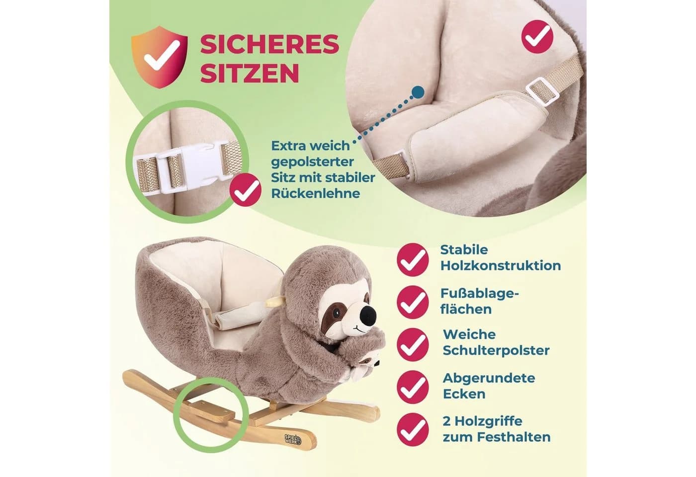 Deuba Schaukeltier Faultier mit Soundmodul und Sicherheitsgurt - Bild 3