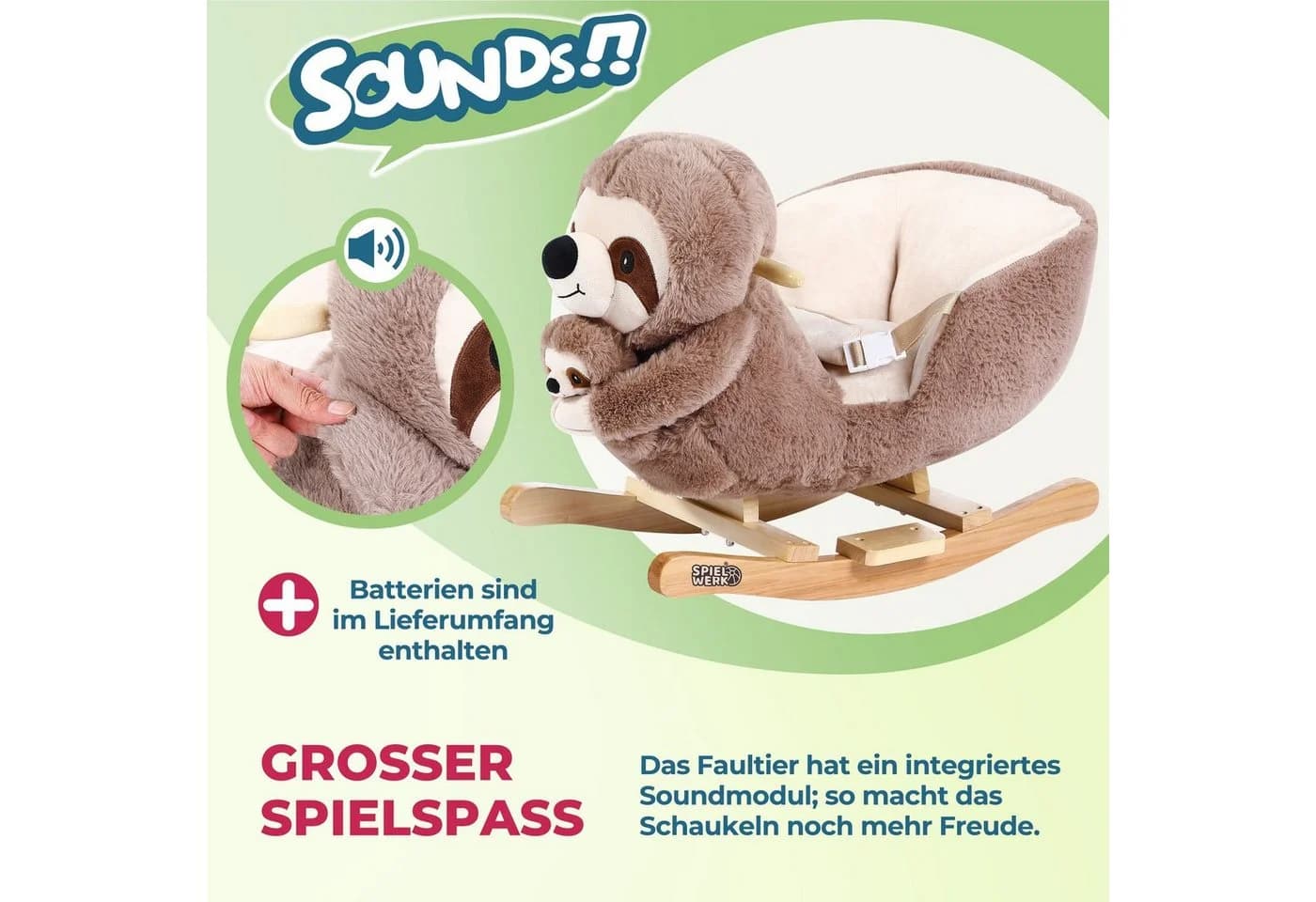 Deuba Schaukeltier Faultier mit Soundmodul und Sicherheitsgurt - Bild 4