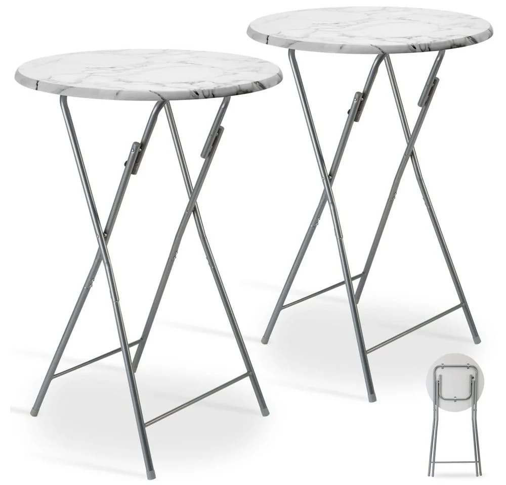 Casaria Stehtisch 2-tlg. Klappbar Weiß Silber Marmoroptik - Bild 2