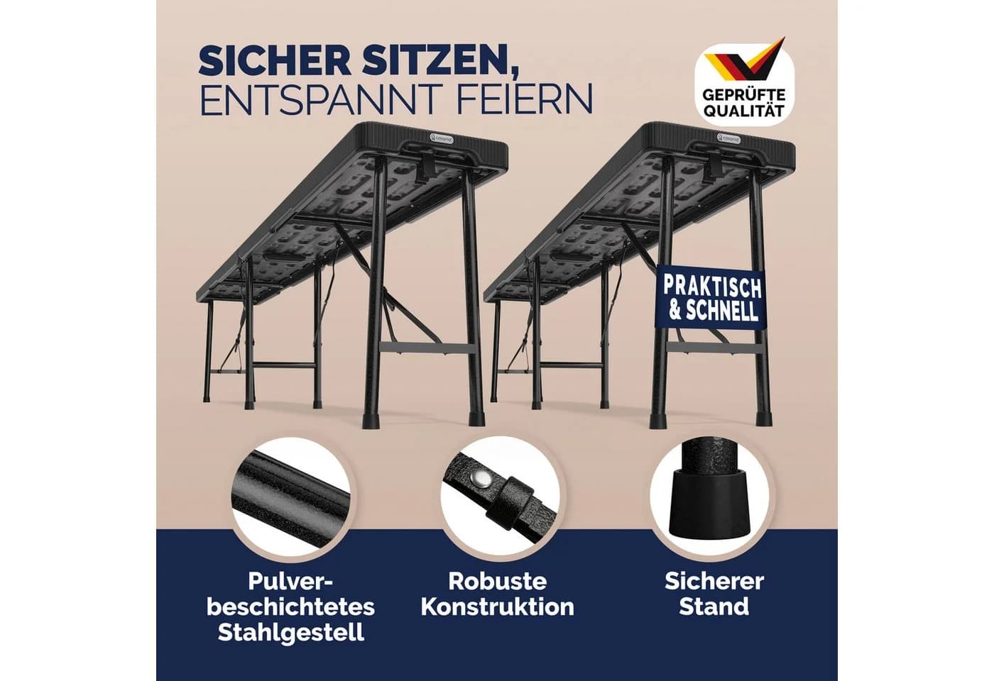 Casaria Bierzeltgarnitur Malmö 2-tlg. Schwarz Klappbar - Bild 3