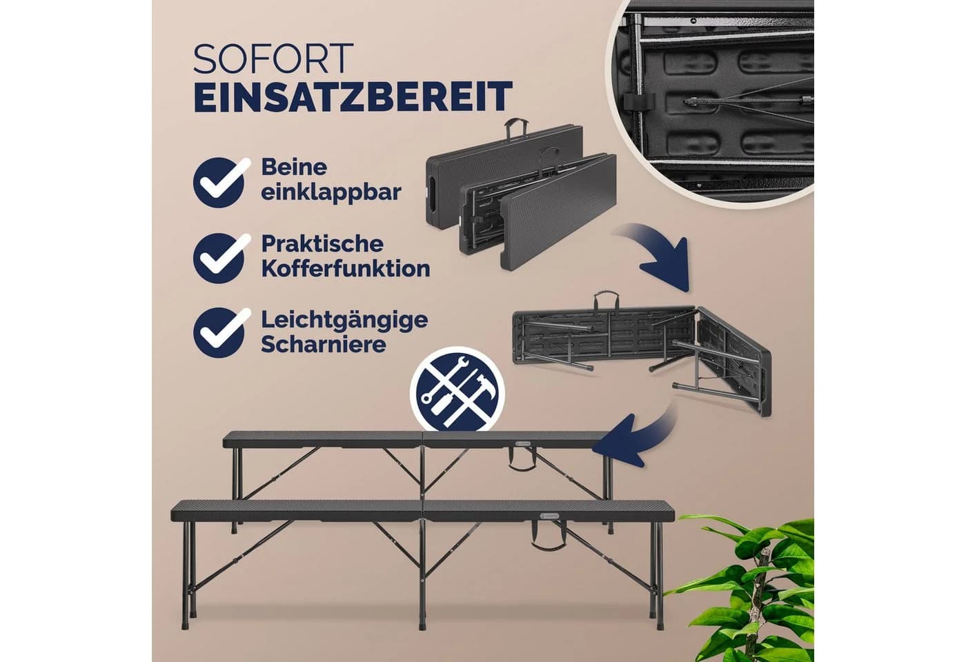 Casaria Bierzeltgarnitur Malmö 2-tlg. Schwarz Klappbar - Bild 4