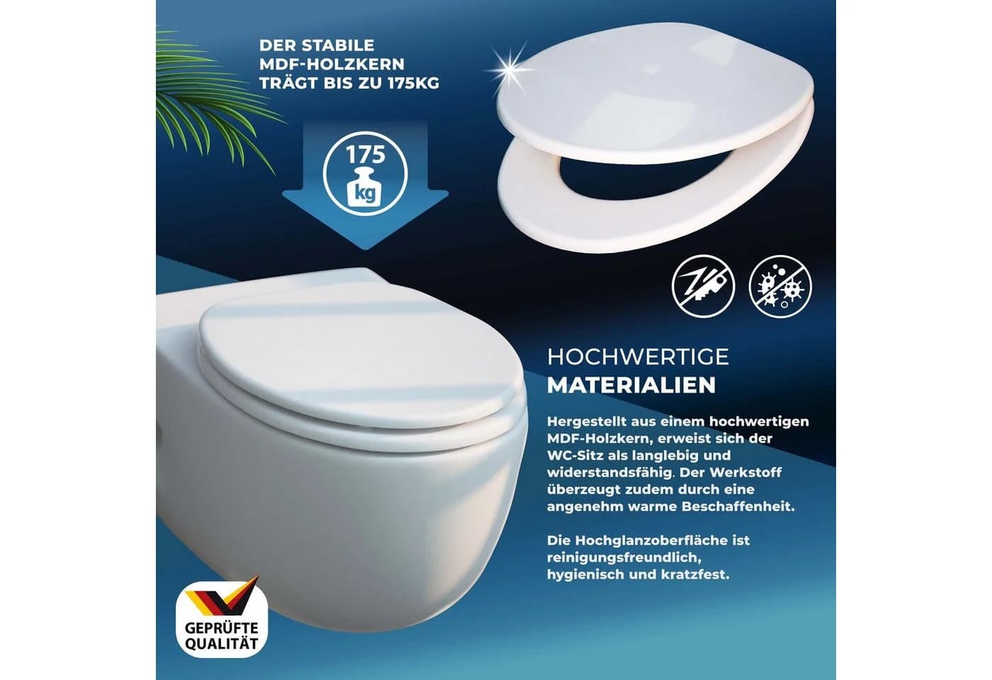 Casaria WC-Sitz mit doppelter Absenkautomatik Weiß MDF - Bild 3