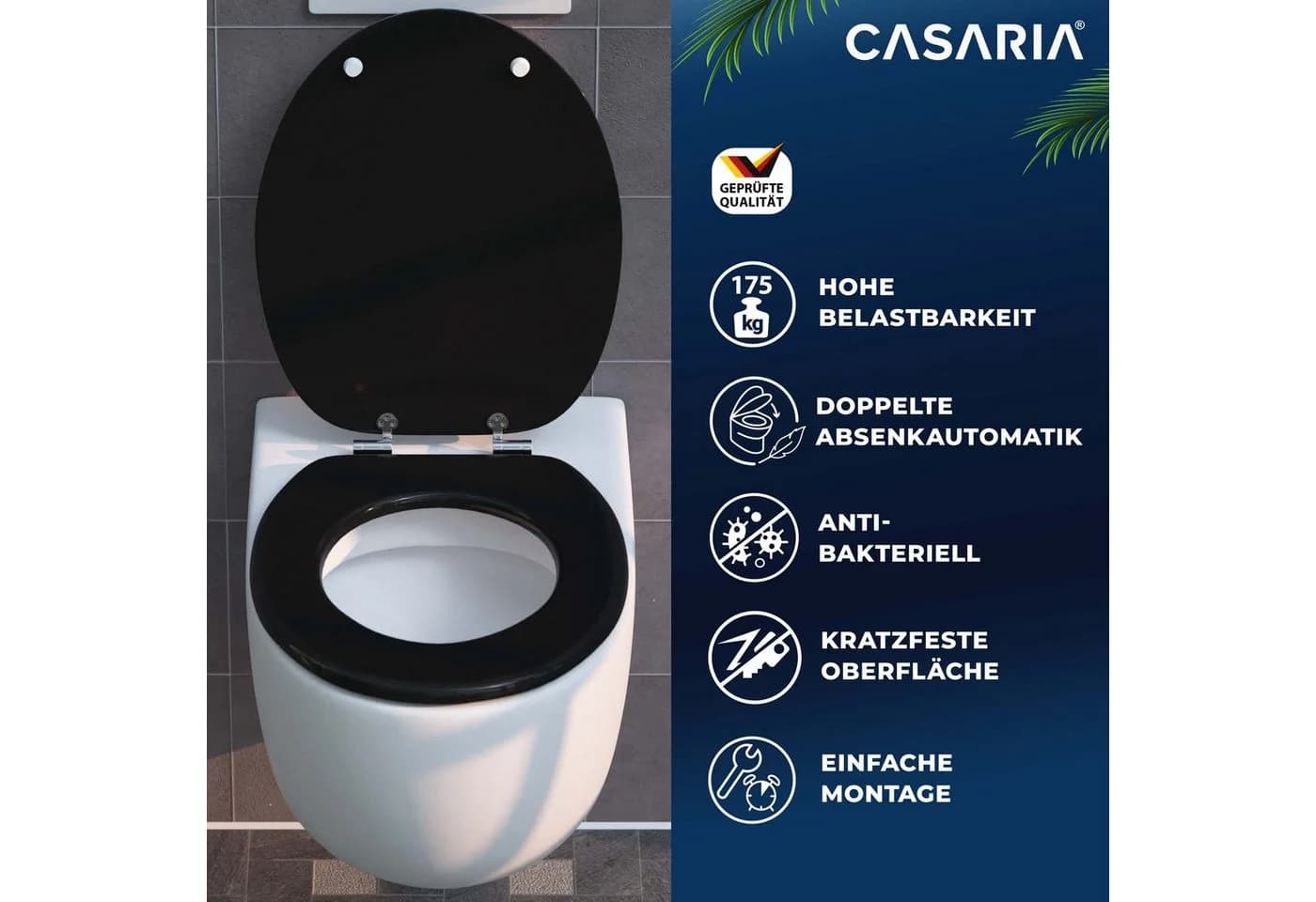 Casaria WC-Sitz mit doppelter Absenkautomatik - Schwarz MDF