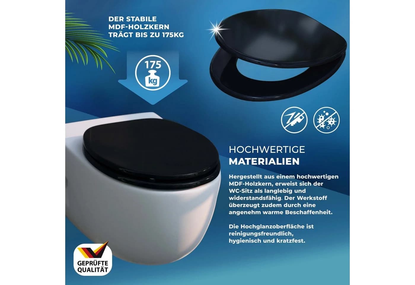 Casaria WC-Sitz mit doppelter Absenkautomatik - Schwarz MDF - Bild 3