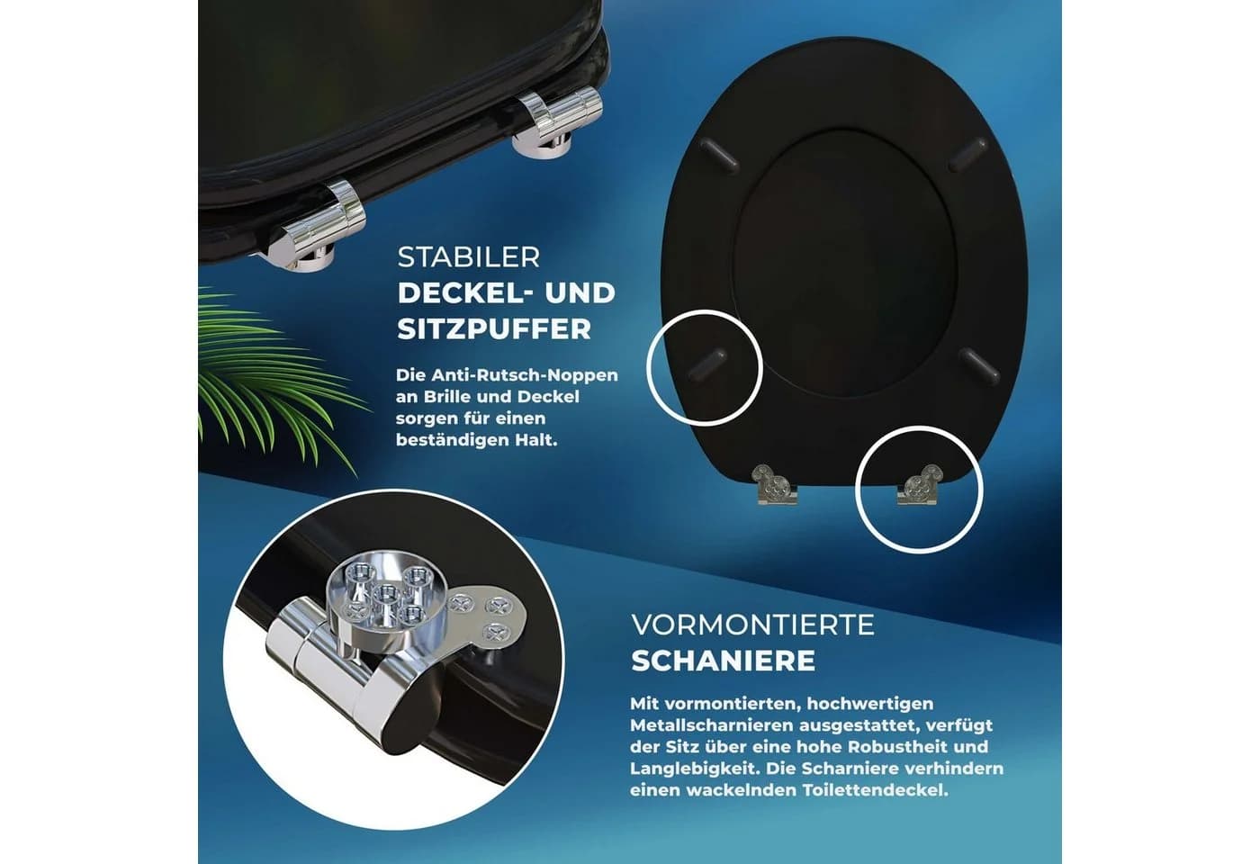 Casaria WC-Sitz mit doppelter Absenkautomatik - Schwarz MDF - Bild 5