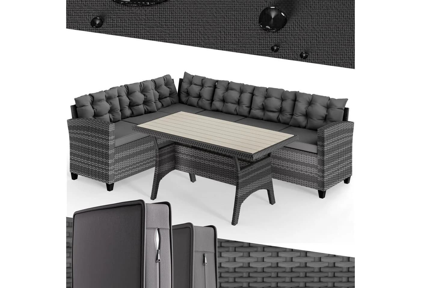 Casaria Gartenlounge-Set Lissabon Grau Polyrattan WPC - Bild 2