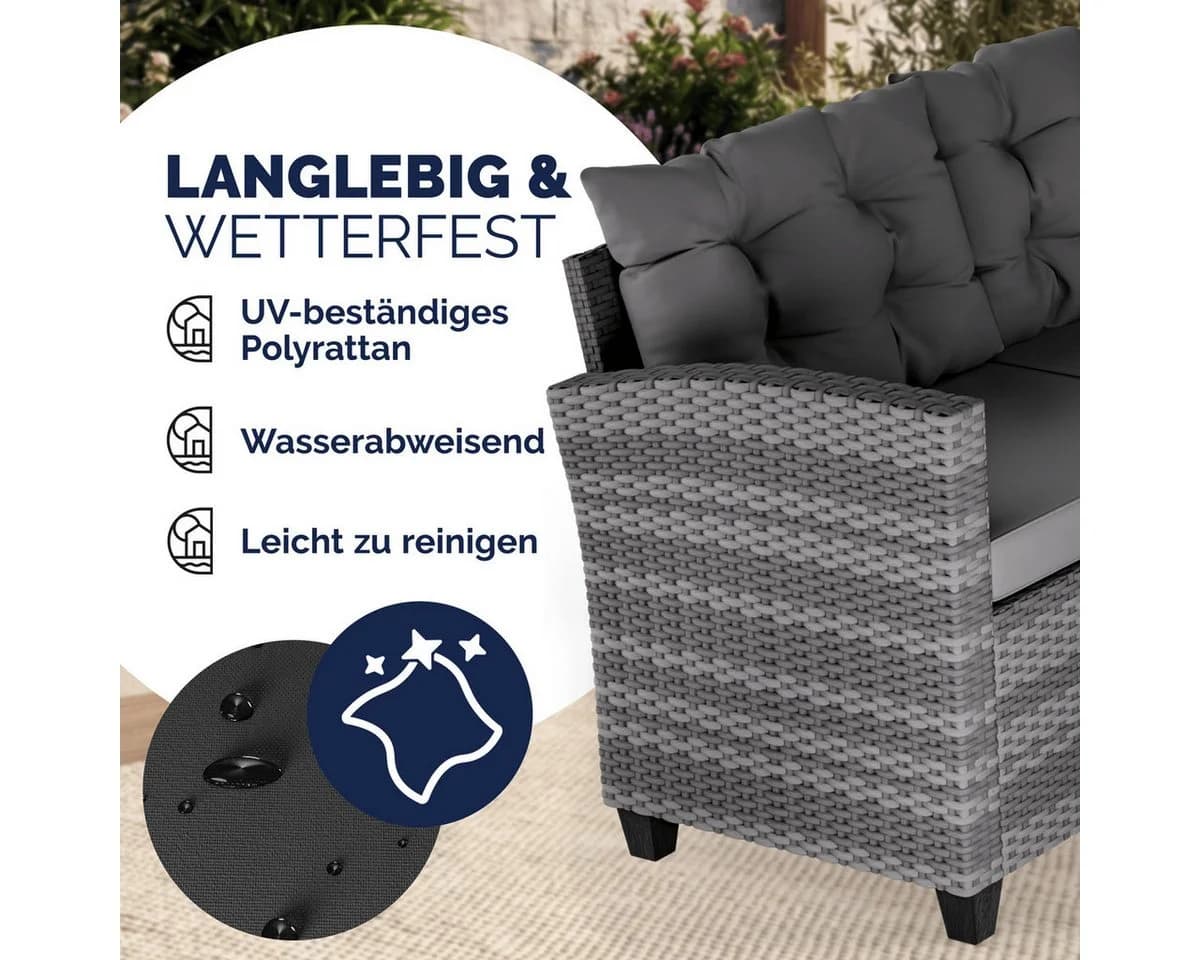 Casaria Gartenlounge-Set Lissabon Grau Polyrattan WPC - Bild 3