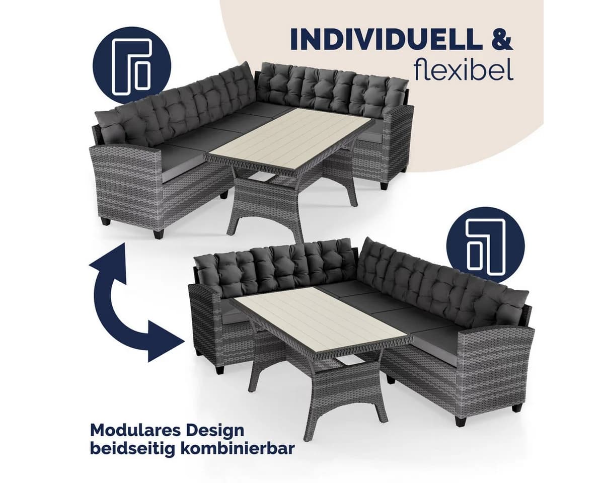 Casaria Gartenlounge-Set Lissabon Grau Polyrattan WPC - Bild 5
