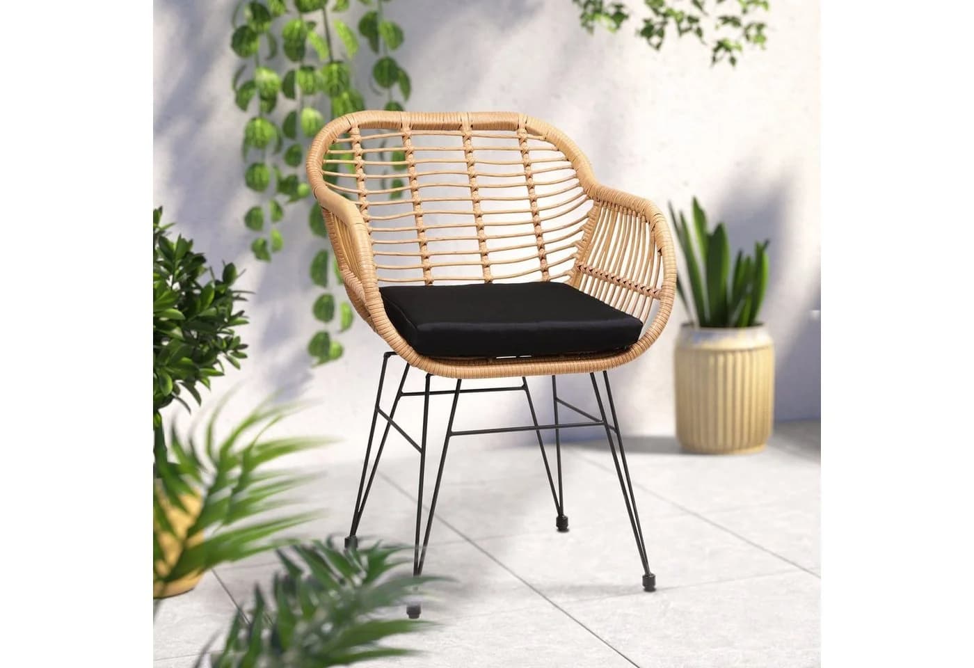 Casaria Gartenstuhl Bali (2 St) Polyrattan 5cm Auflage 59x56x83cm Armlehnen Metall Wetterfest