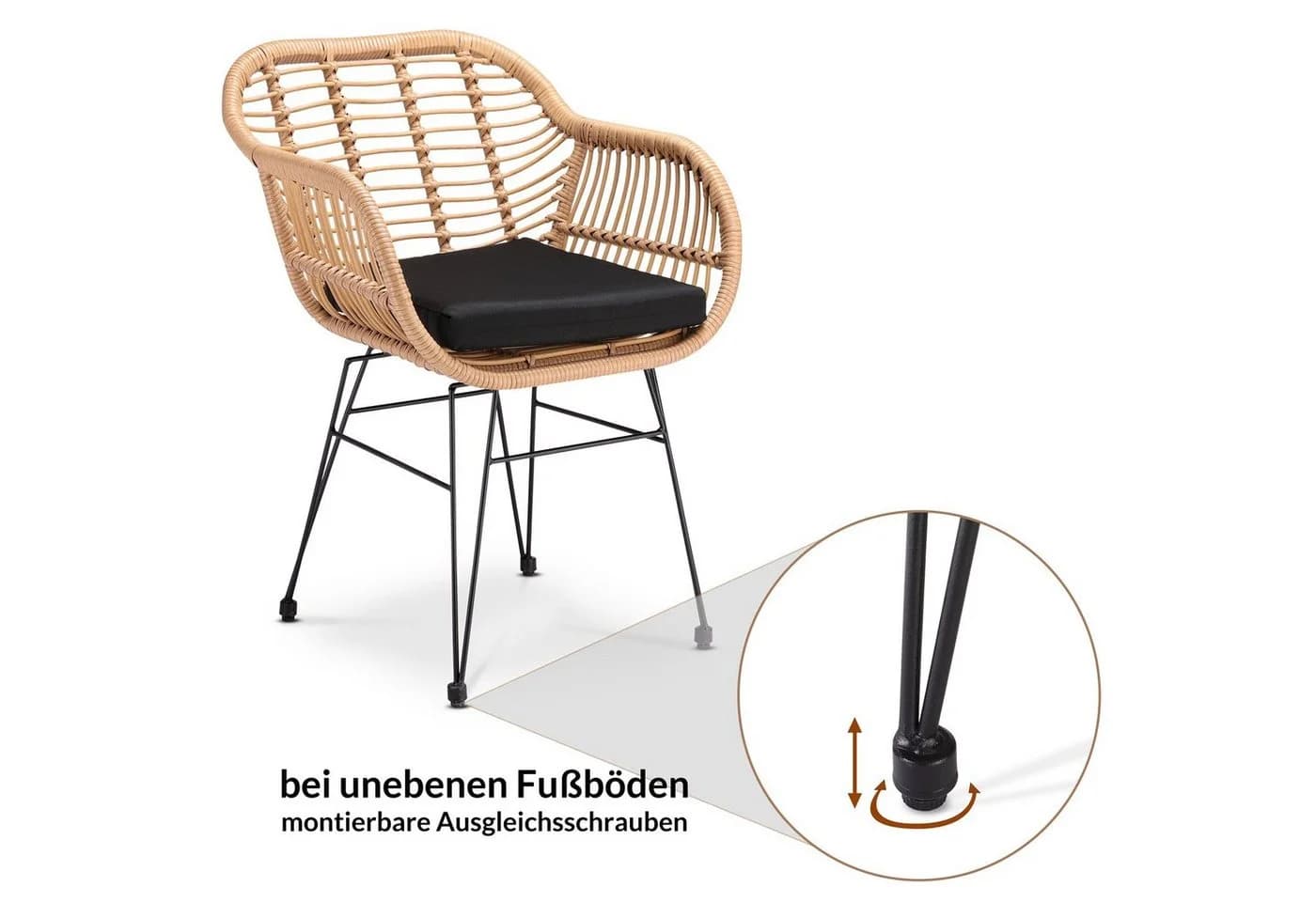 Casaria Gartenstuhl Bali (2 St) Polyrattan 5cm Auflage 59x56x83cm Armlehnen Metall Wetterfest - Bild 3