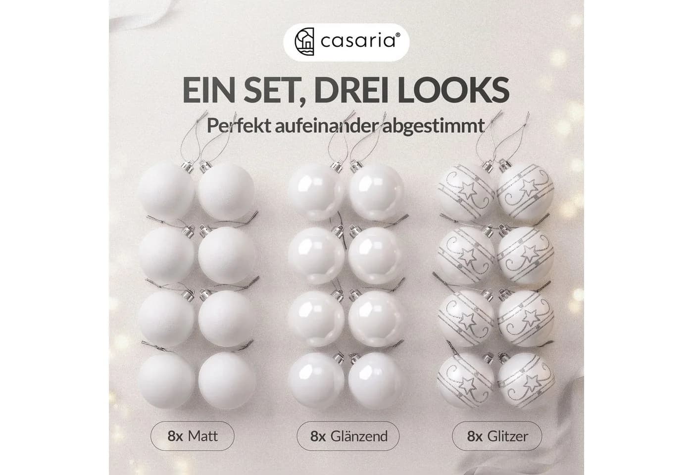 Casaria Weihnachtsbaumkugeln 24-tlg. Ø 6cm Matt Glänzend Glitzernd - Bild 4