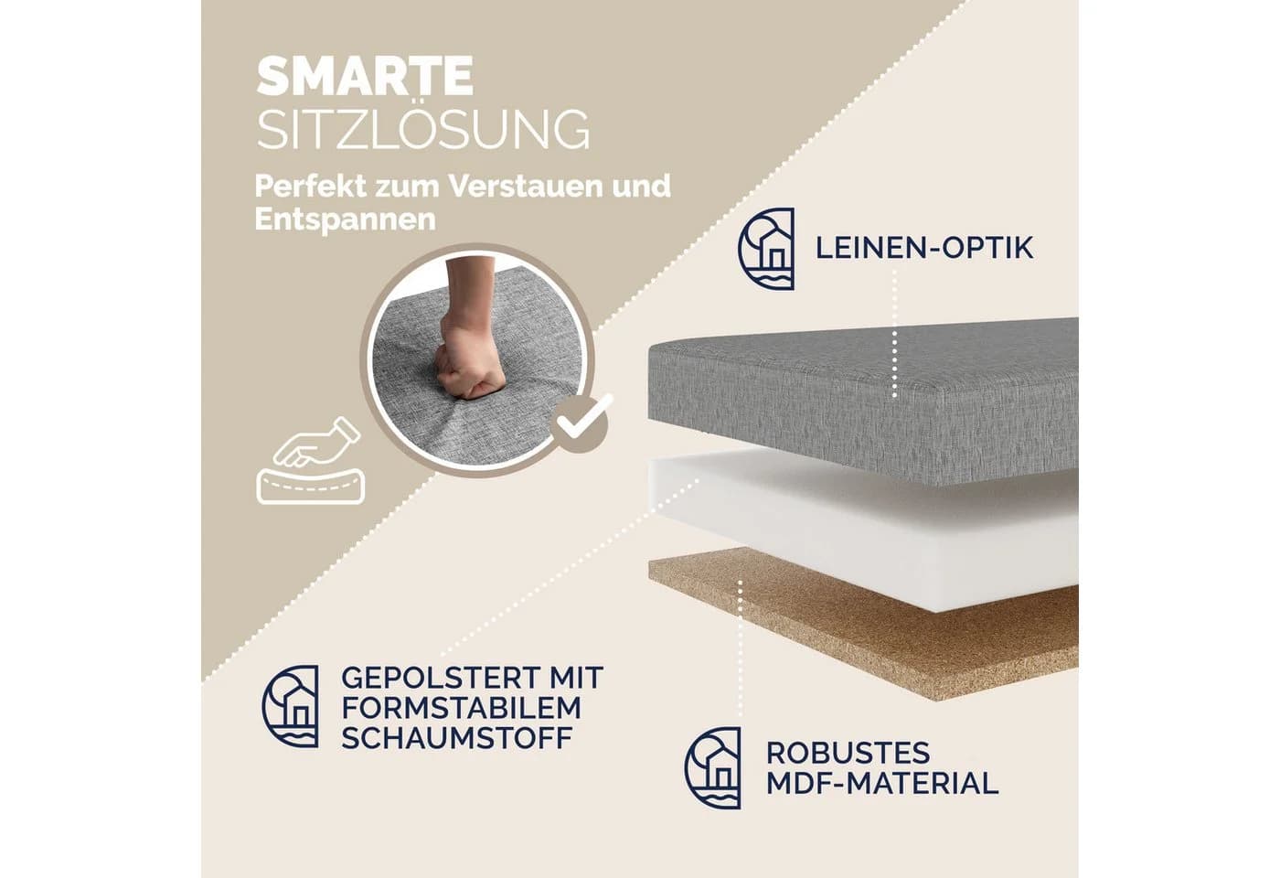 Casaria Sitzbank mit Stauraum 130 L Faltbar Gepolstert - Bild 4