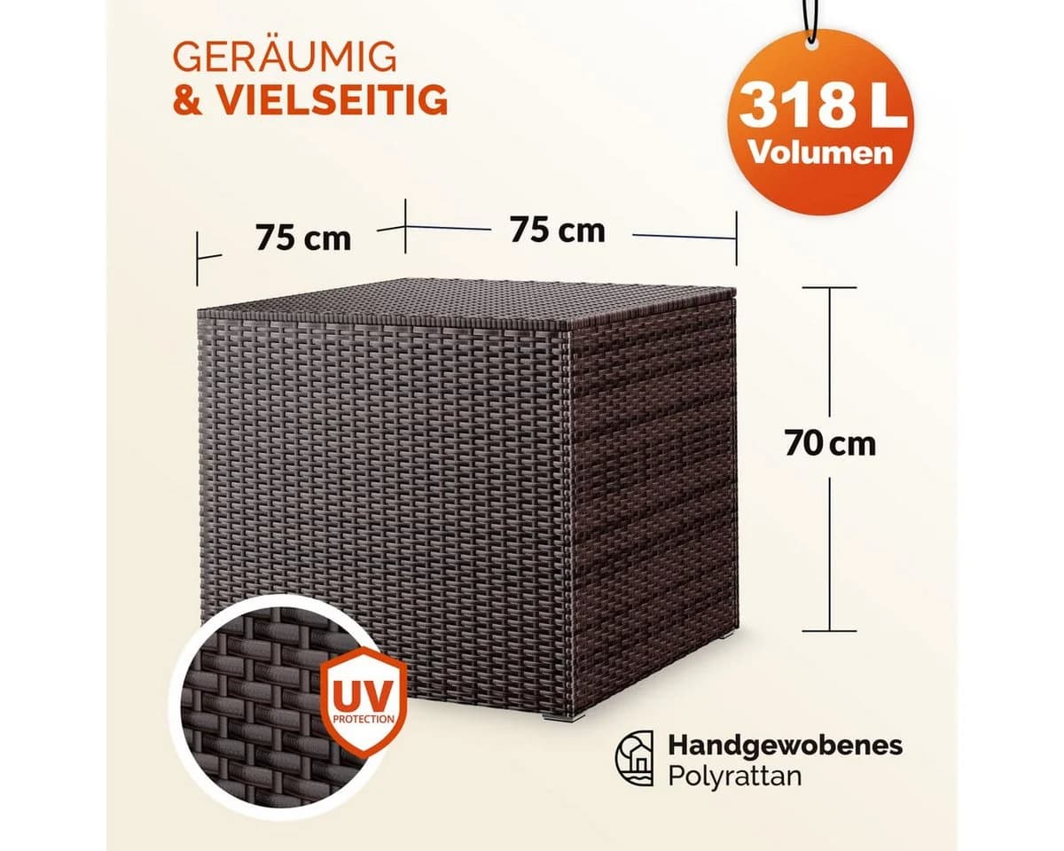 Casaria Auflagenbox 318L Braun Polyrattan mit Gasdruckfeder - Bild 3