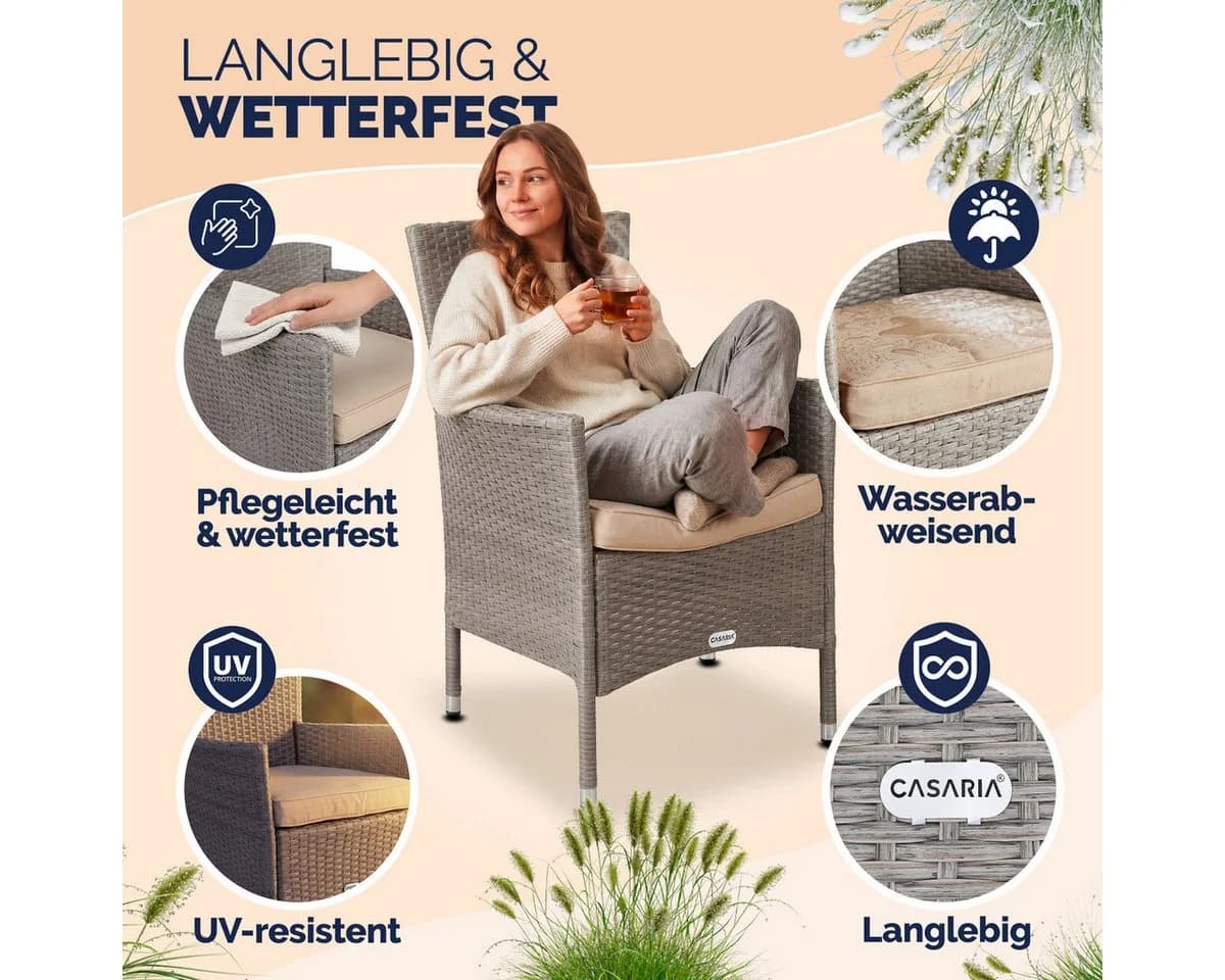 Casaria Gartenstuhl 2er Set Polyrattan Stapelbar mit Auflagen - Bild 3