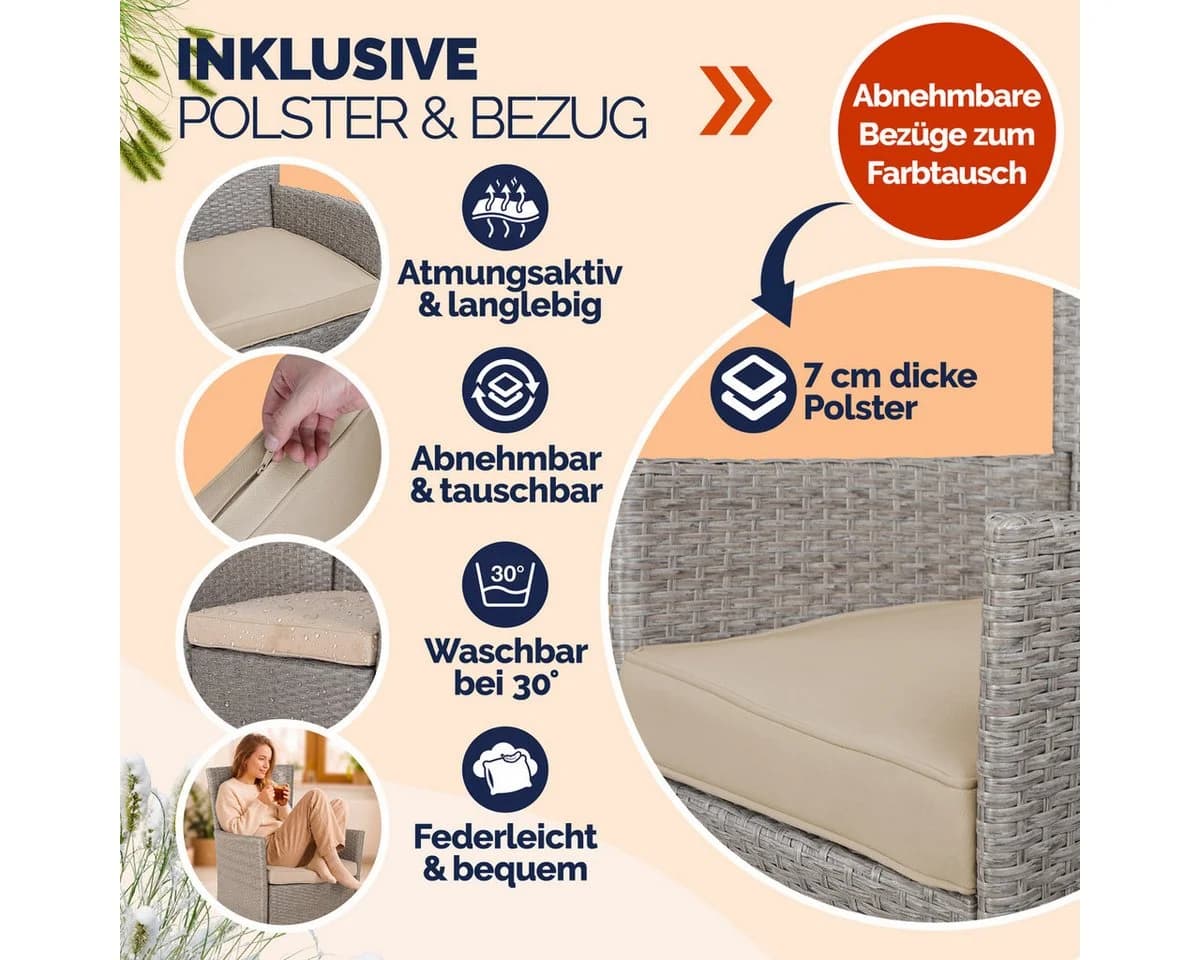 Casaria Gartenstuhl 2er Set Polyrattan Stapelbar mit Auflagen - Bild 4