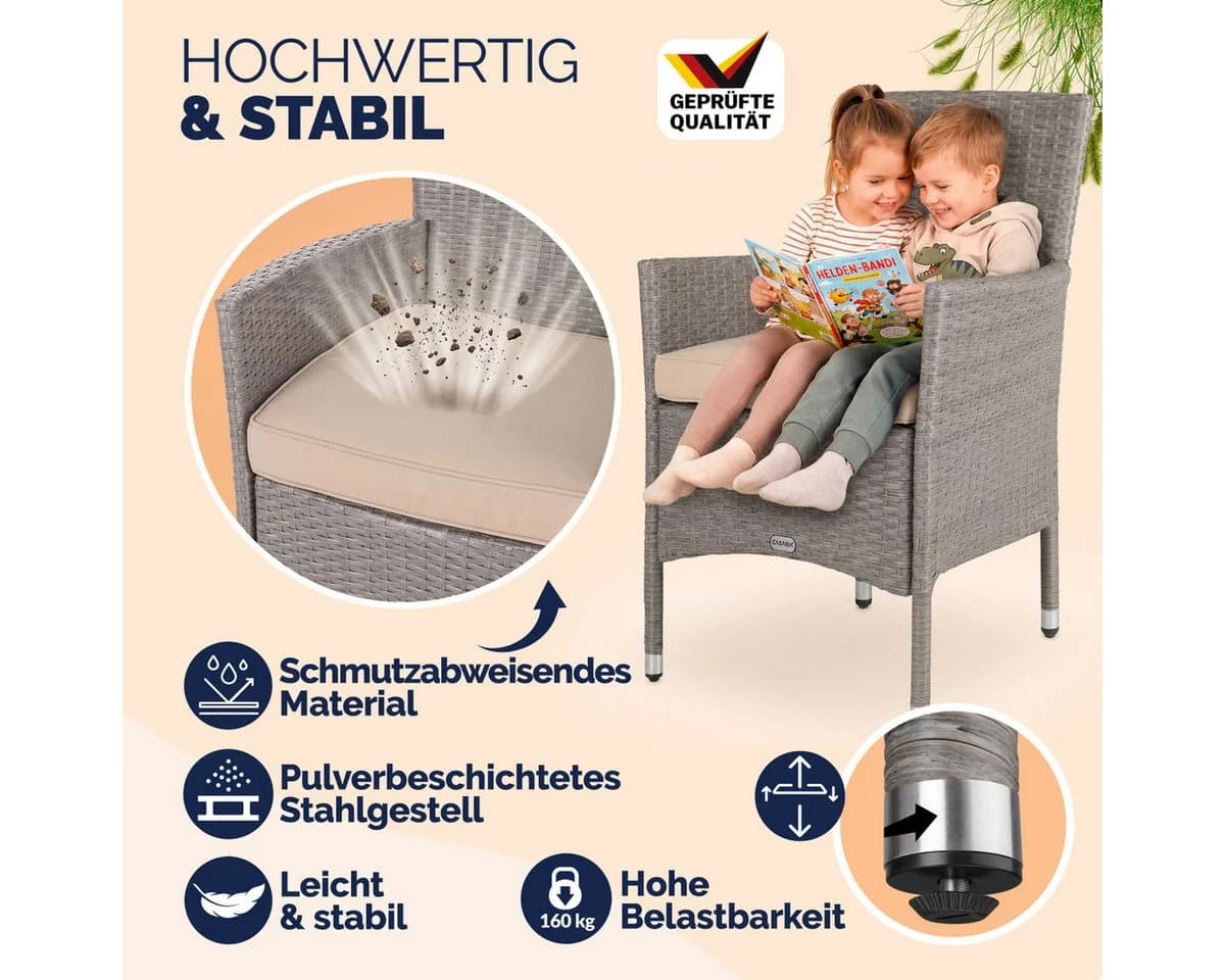 Casaria Gartenstuhl 2er Set Polyrattan Stapelbar mit Auflagen - Bild 5