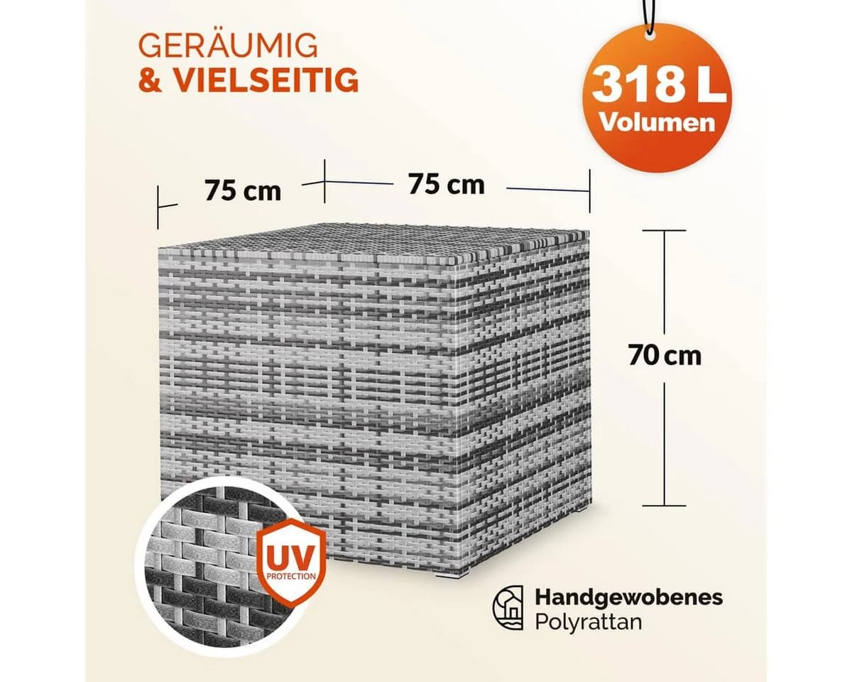 Casaria Auflagenbox Grau 318L mit Gasdruckfeder - Bild 3