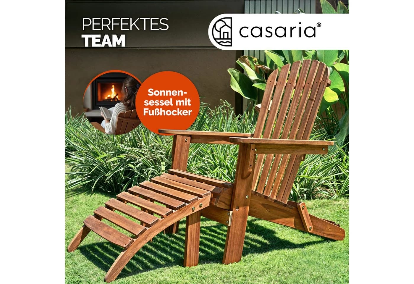 Casaria Gartensessel Akazie Holz mit Fußhocker Klappbar Wetterfest - Bild 3
