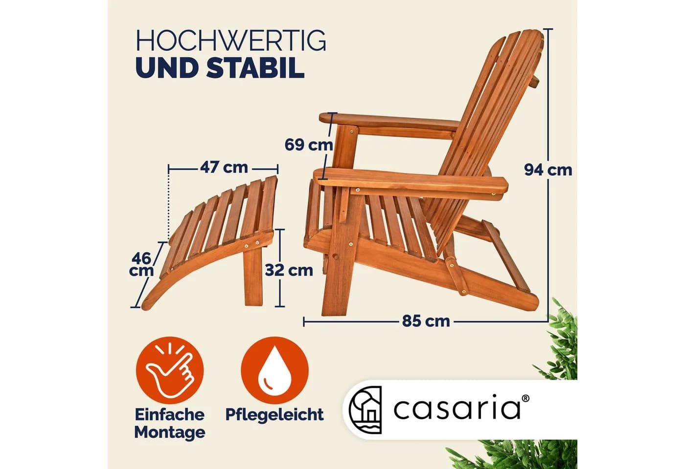 Casaria Gartensessel Akazie Holz mit Fußhocker Klappbar Wetterfest - Bild 4