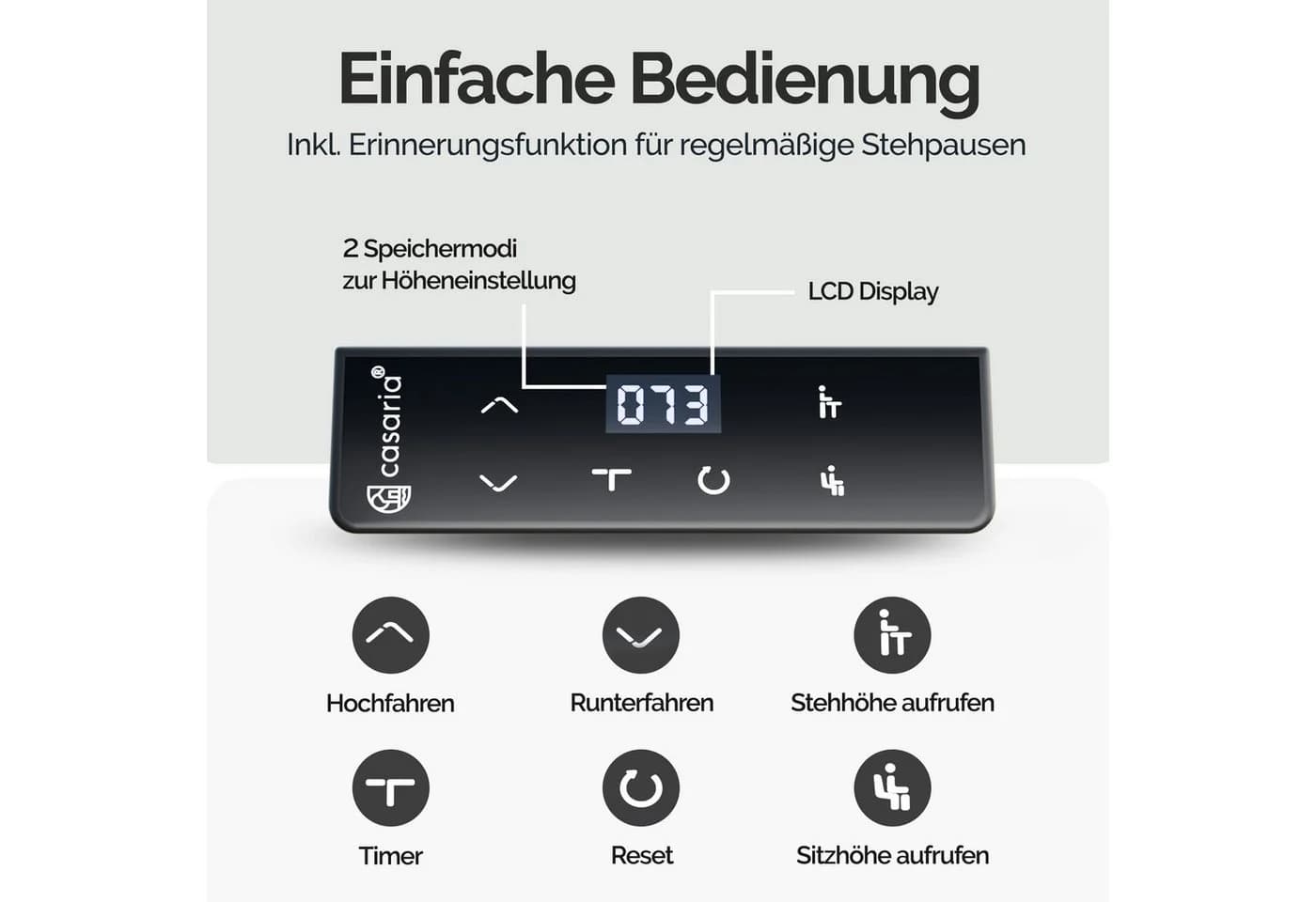 Casaria Schreibtisch Höhenverstellbar Weiß mit LCD-Display - Bild 3
