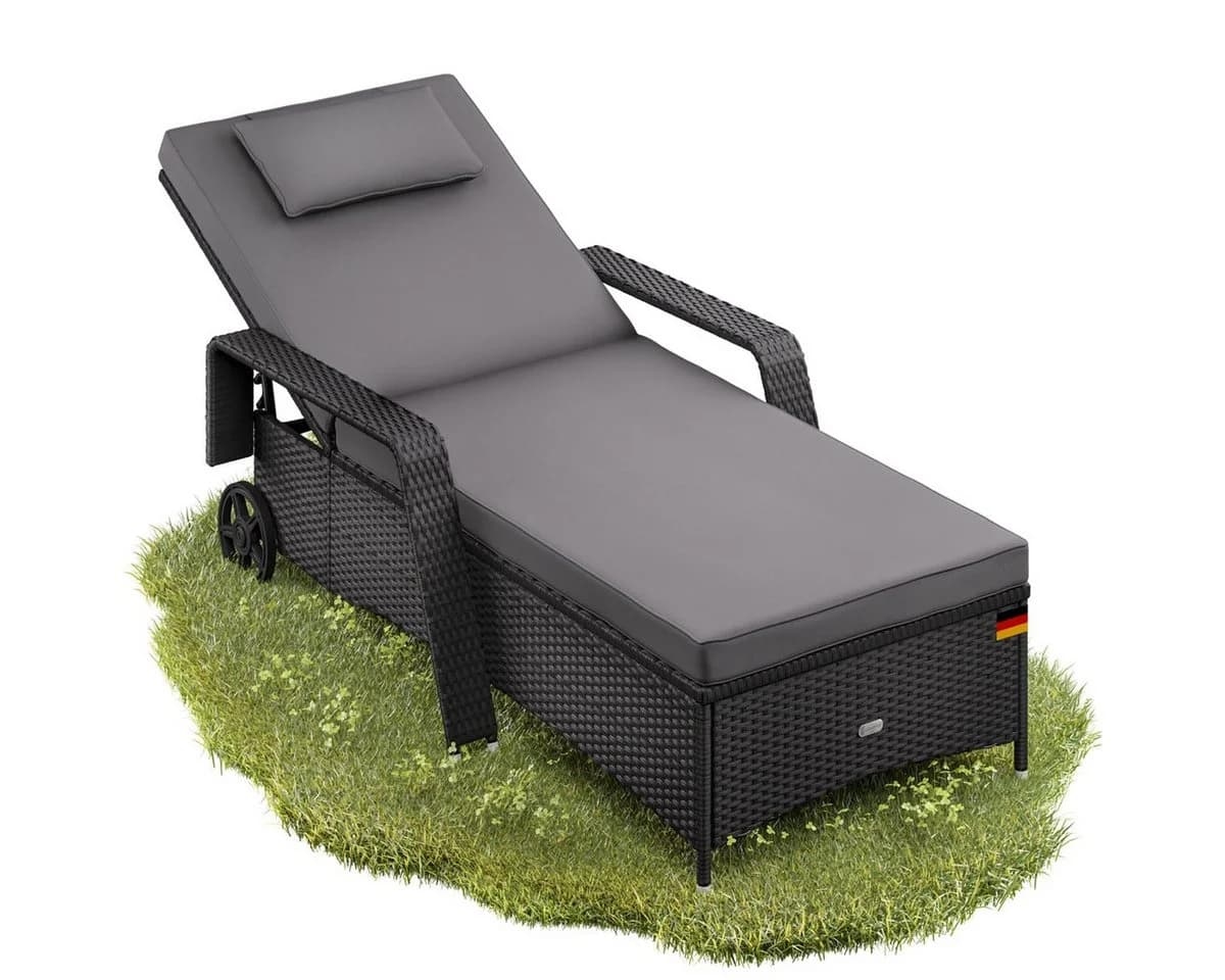 Casaria Gartenliege Polyrattan mit Rollen 5-fach verstellbar - Bild 2
