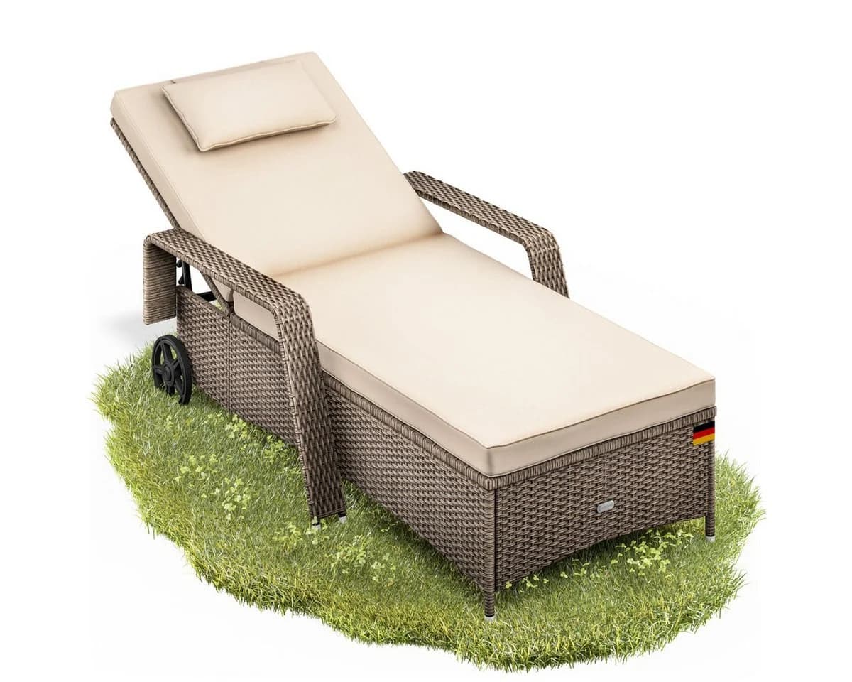 Casaria Gartenliege Polyrattan 5-fach verstellbar mit Rollen - Bild 2