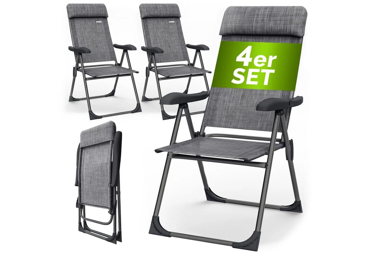 Casaria Gartenstuhl 4er Set Klappbar 7-fach Verstellbar Grau - Bild 2