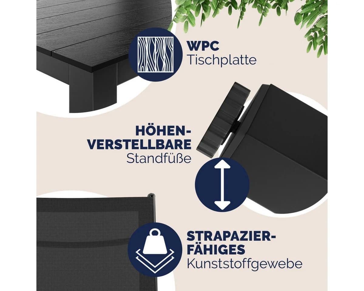 Casaria Garten-Essgruppe Bern 7-tlg. WPC Aluminium Klappbar Anthrazit - Bild 4