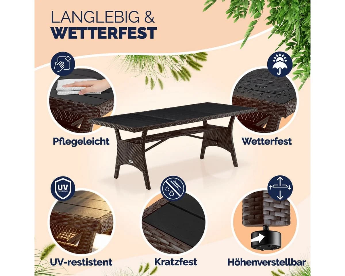 Casaria Gartentisch Wetterfest WPC Polyrattan mit Ablage - Bild 3