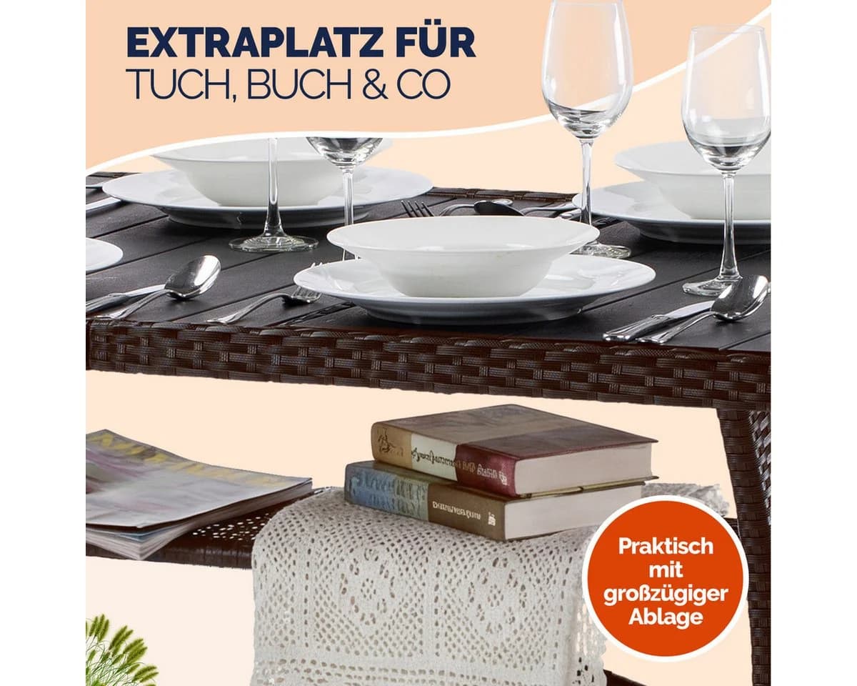 Casaria Gartentisch Wetterfest WPC Polyrattan mit Ablage - Bild 4