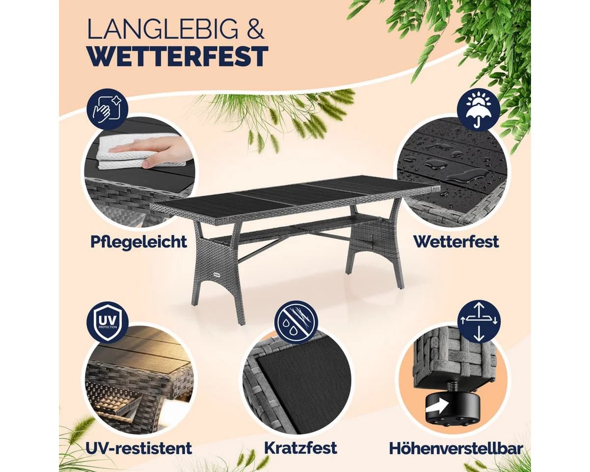 Casaria Gartentisch Wetterfest WPC Polyrattan Grau - Bild 3
