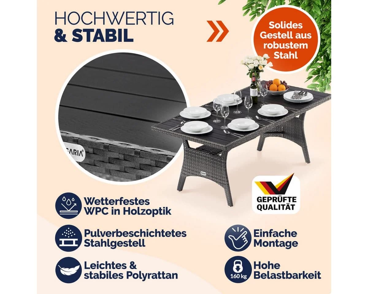 Casaria Gartentisch Wetterfest WPC Polyrattan Grau - Bild 5