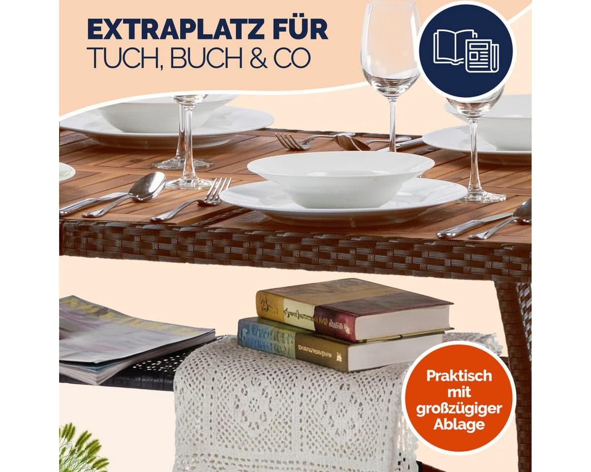 Casaria Gartentisch Polyrattan mit Ablage FSC®-Akazienholz - Bild 4