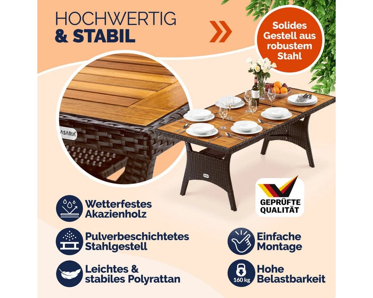 Casaria Gartentisch Polyrattan mit Ablage FSC®-Akazienholz - Bild 5