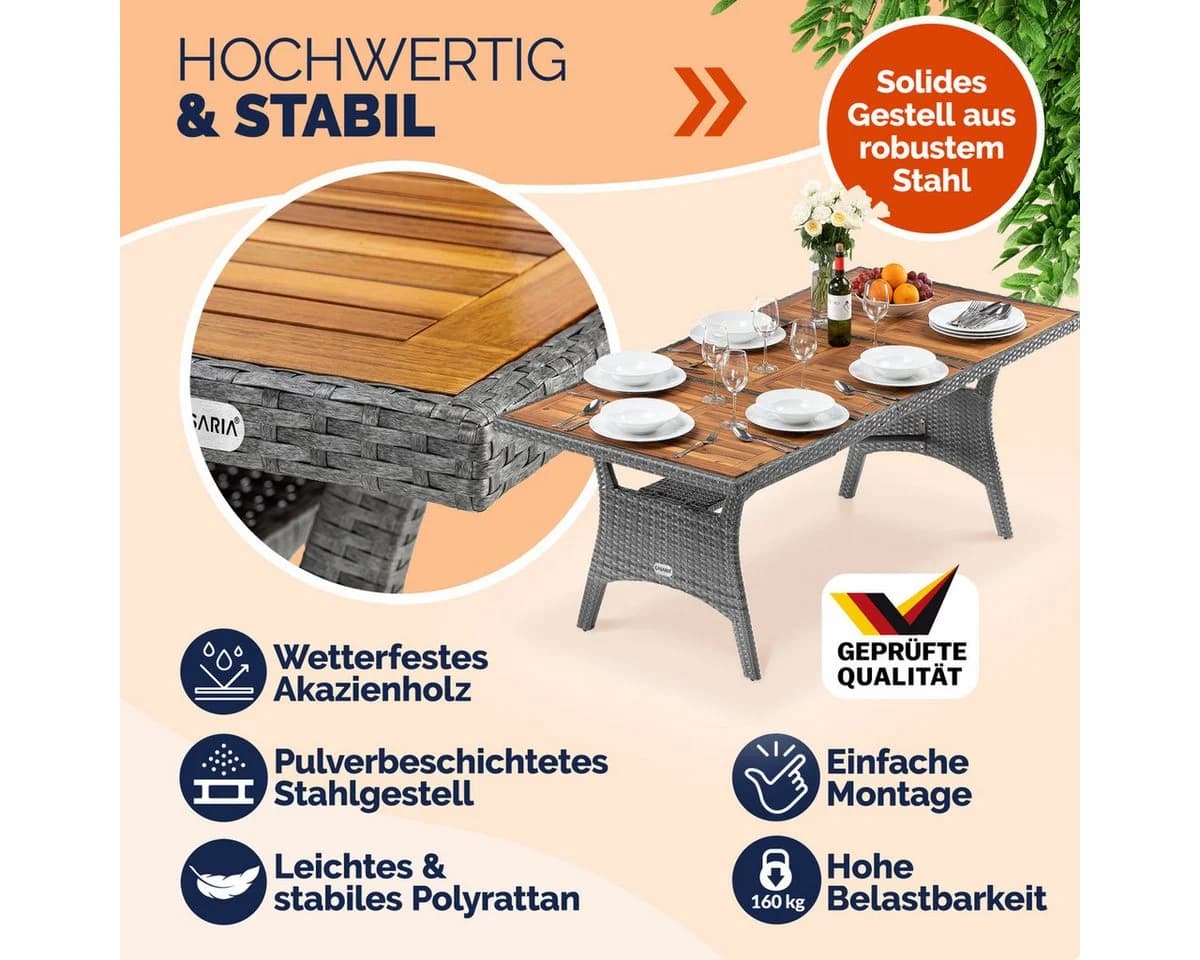 Casaria Gartentisch Polyrattan mit Ablage FSC-Akazie - Bild 5