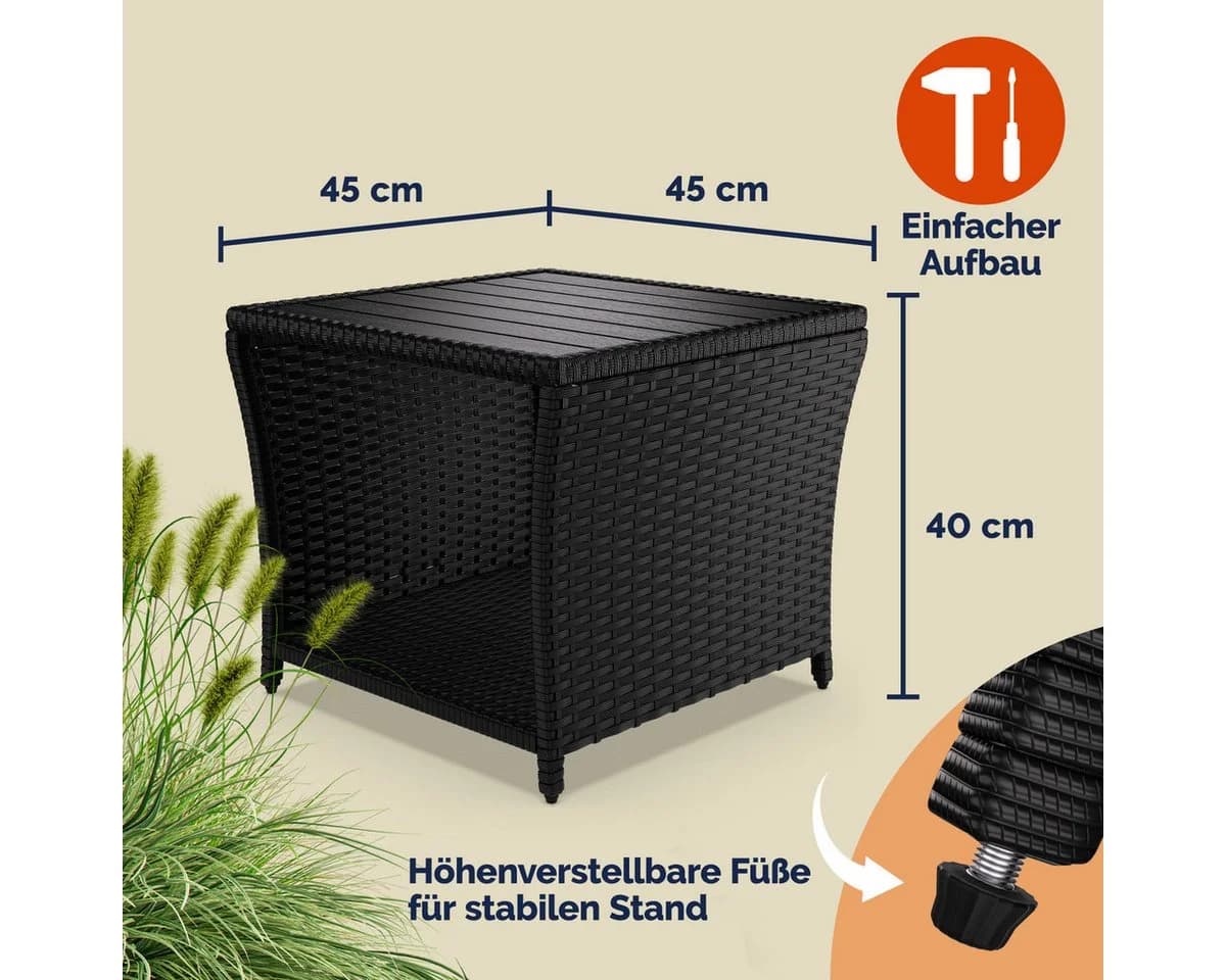 Casaria Beistelltisch Wetterfest Polyrattan WPC Schwarz - Bild 4