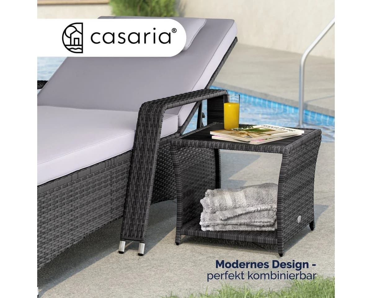 Casaria Beistelltisch Grau Wetterfest Polyrattan WPC Outdoor - Bild 3