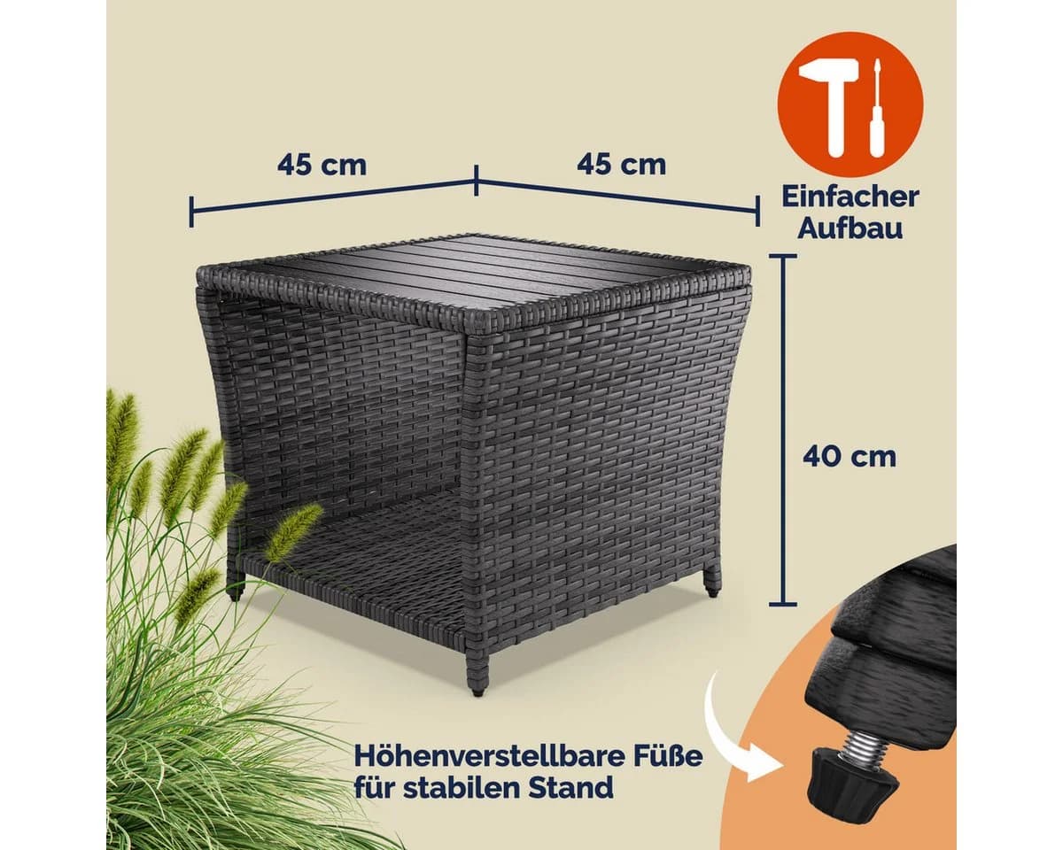 Casaria Beistelltisch Grau Wetterfest Polyrattan WPC Outdoor - Bild 4