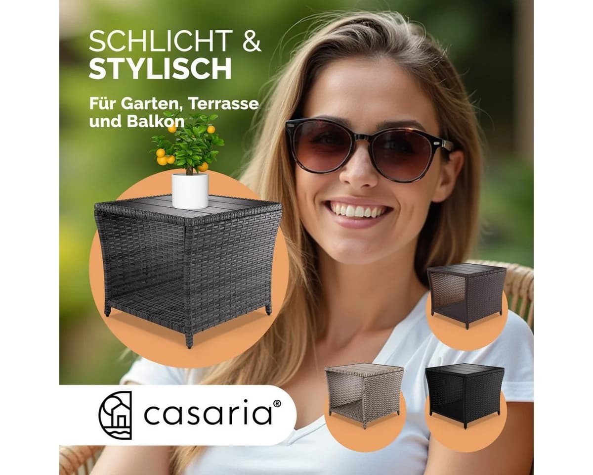 Casaria Beistelltisch Grau Wetterfest Polyrattan WPC Outdoor - Bild 5
