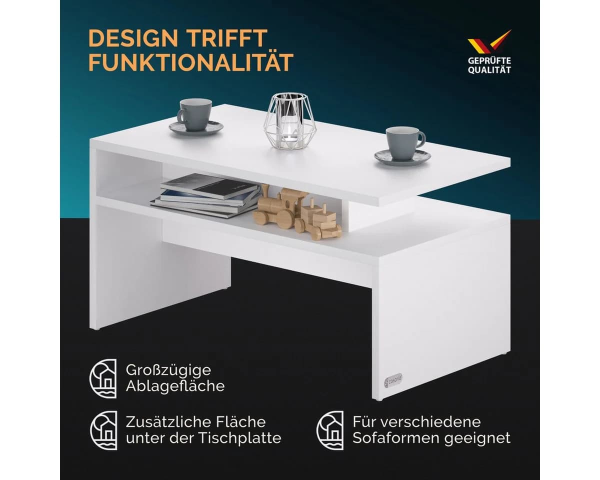 Casaria Couchtisch Sacramento Weiß Modern mit Stauraum - Bild 3