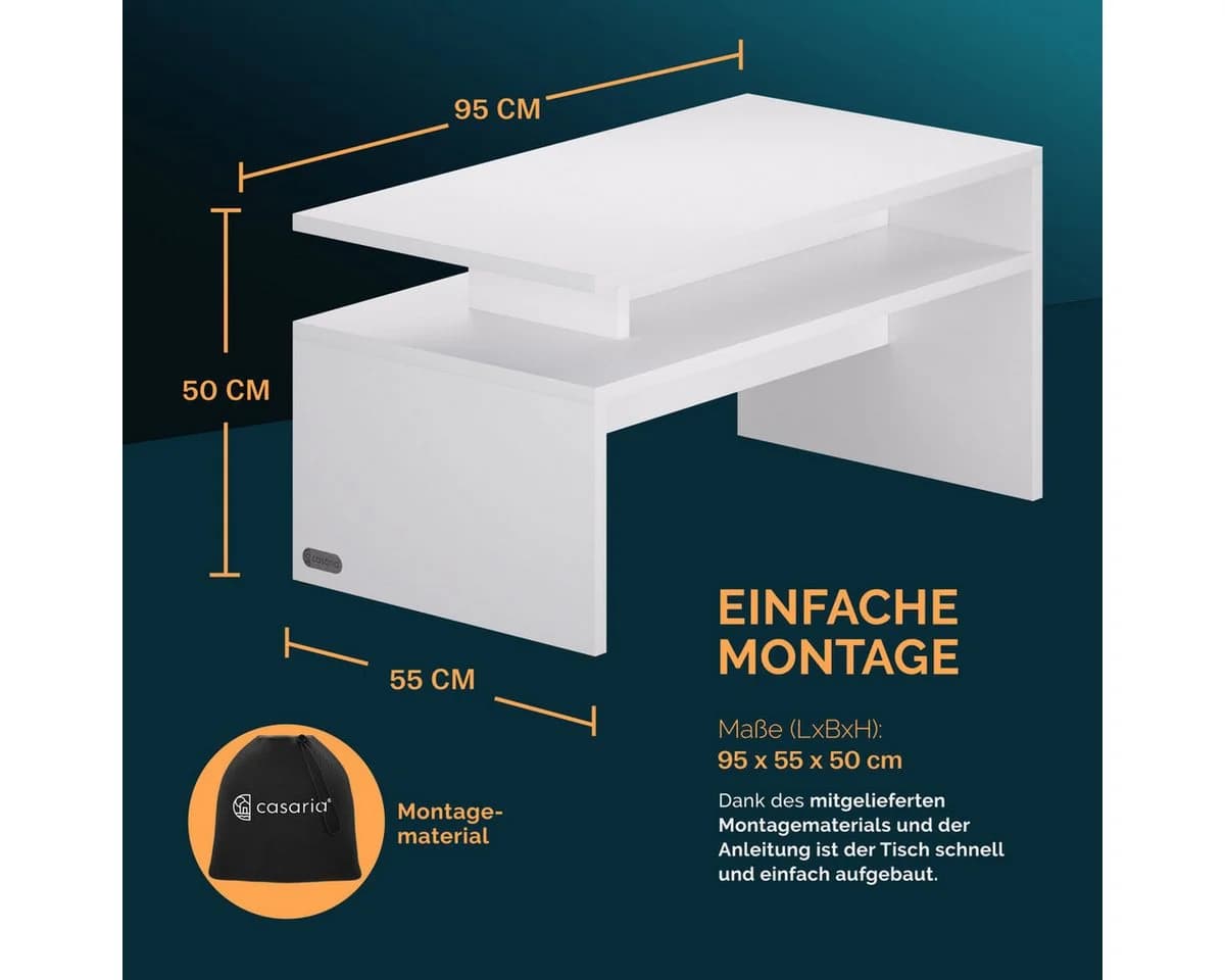 Casaria Couchtisch Sacramento Weiß Modern mit Stauraum - Bild 5
