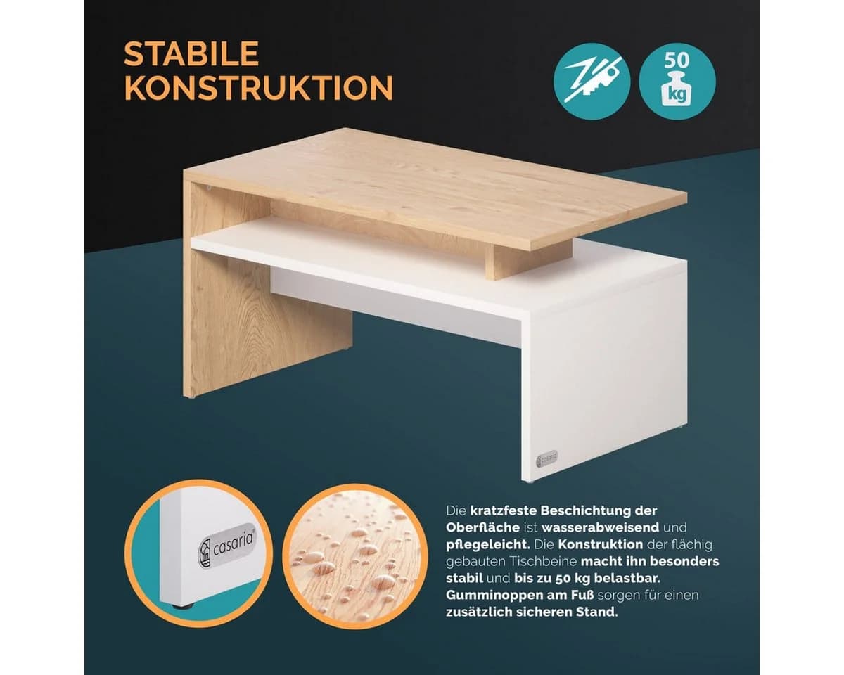 Casaria Couchtisch Sacramento Weiß Modern mit Stauraum - Bild 5