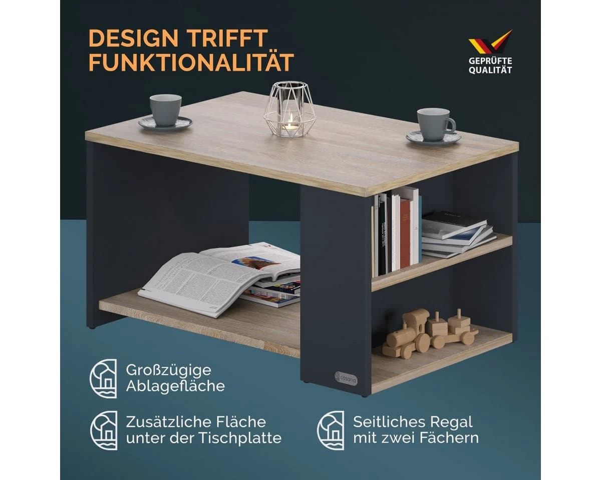 Casaria Couchtisch Santa Cruz Grau mit Stauraum Modern - Bild 3