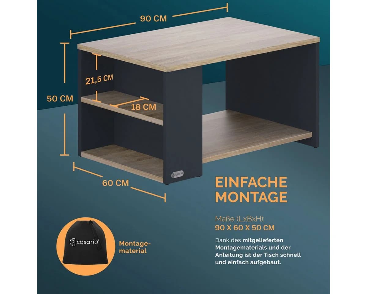 Casaria Couchtisch Santa Cruz Grau mit Stauraum Modern - Bild 4