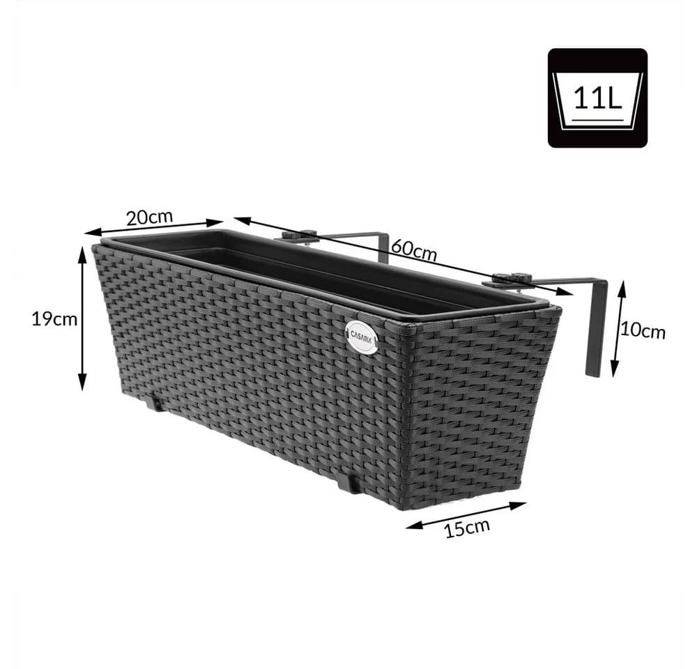 Casaria Blumenkasten 4er Set 11L Polyrattan mit Halterung