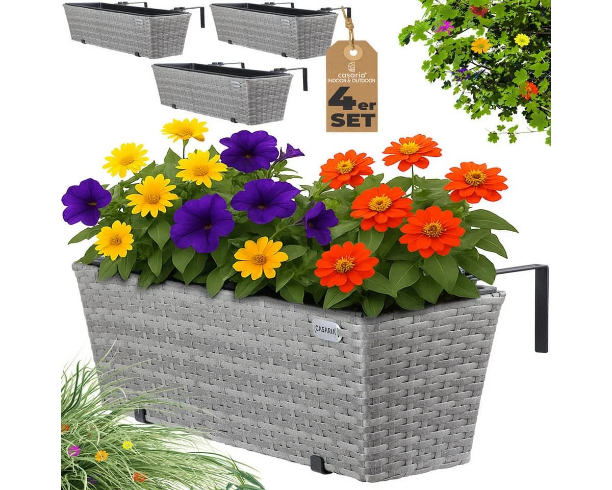 Casaria Blumenkasten 4er Set 11L Polyrattan mit Halterung - Bild 2