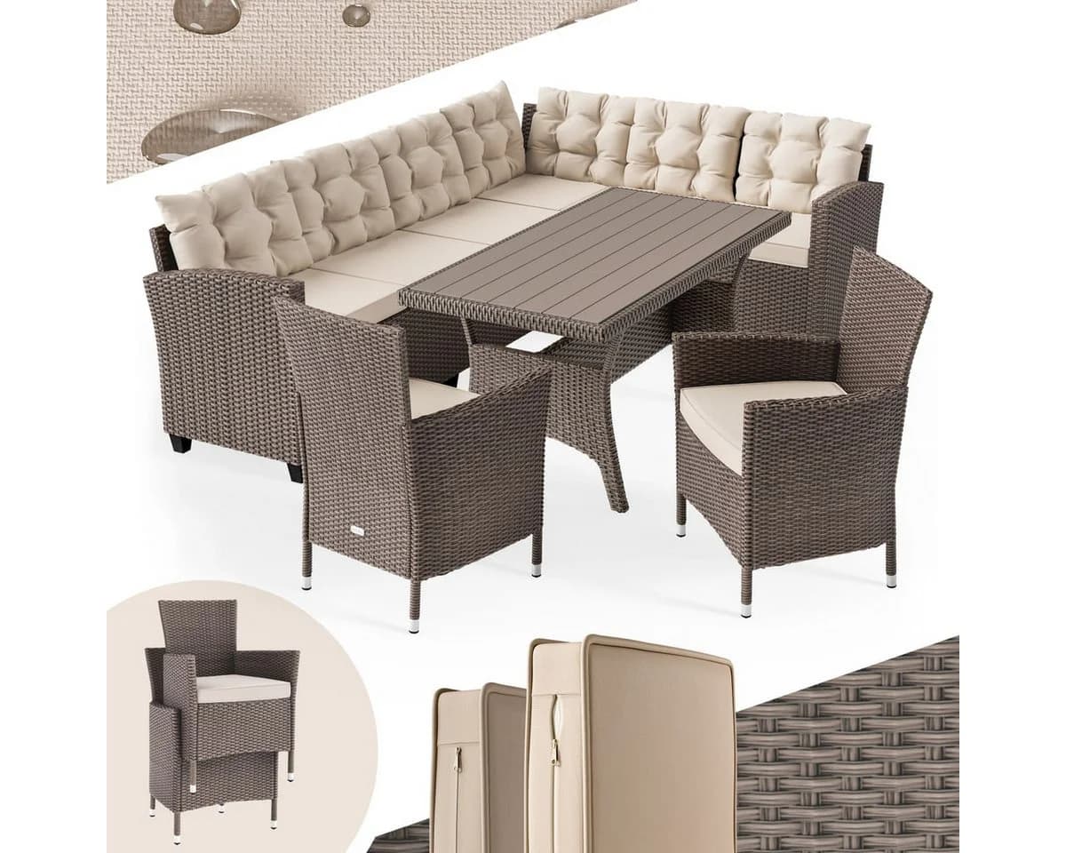 Casaria Gartenlounge-Set Lissabon 17-tlg. Beige/Grau Schwarz Polyrattan - Bild 2